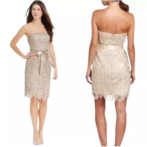 Adrianna Papell Strapless Lace Dress - Beige - Picture 2 of 7
